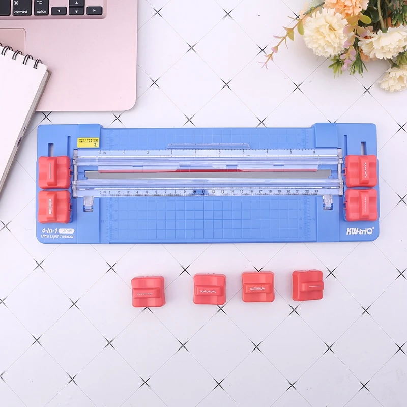 

4 in 1 Paper Trimmer with Wave Skip Straight Fold Line Cutter Head Side Ruler 9" Cutting Length A4/A5 Paper Cutting Mat