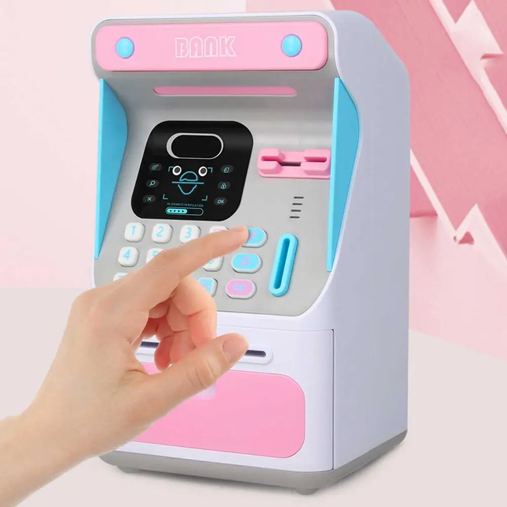 Hucha de ahorro creativa para ni&ntilde;os, caja de dinero de simulaci&oacute;n ATM, m&aacute;quina de dep&oacute;sito en efectivo, estuche de almacenamiento de monedas, juguete para juego de imitaci&oacute;n-4