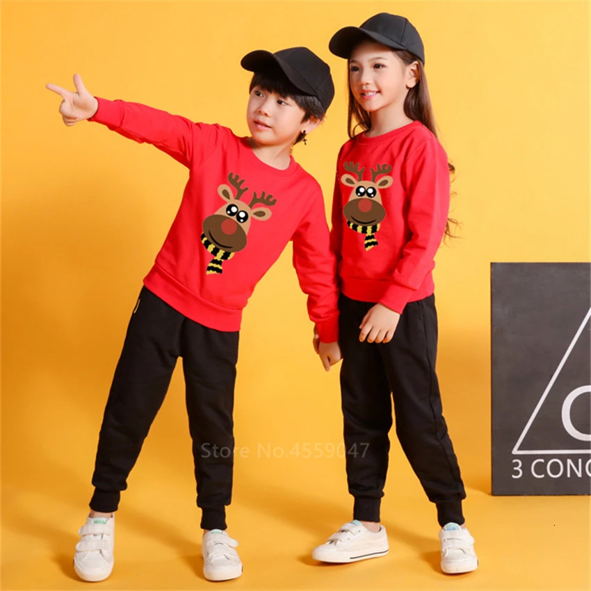 Рождественская Толстовка одинаковые наряды для всей семьи хлопковая красная