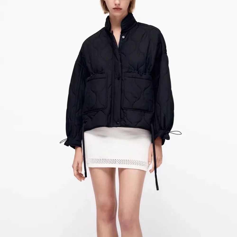 

BM UR HM ZA Women's 2021 new European and American style black all-match stand-up collar loose casual cotton jacket