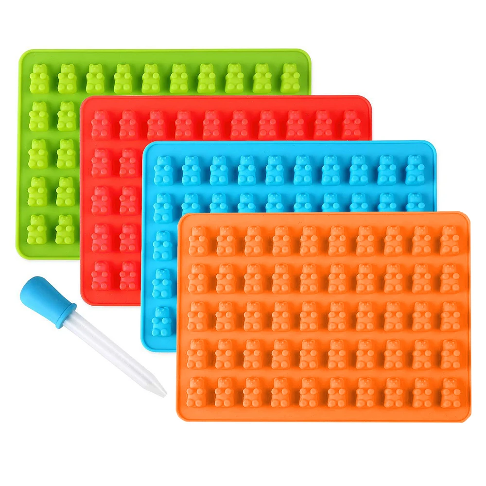 

Baking Mould with Dropper 50 Cavity Silicone Gummy Bear Chocolate Candy Ice Tray Jelly Maker Mould Cake Accessories