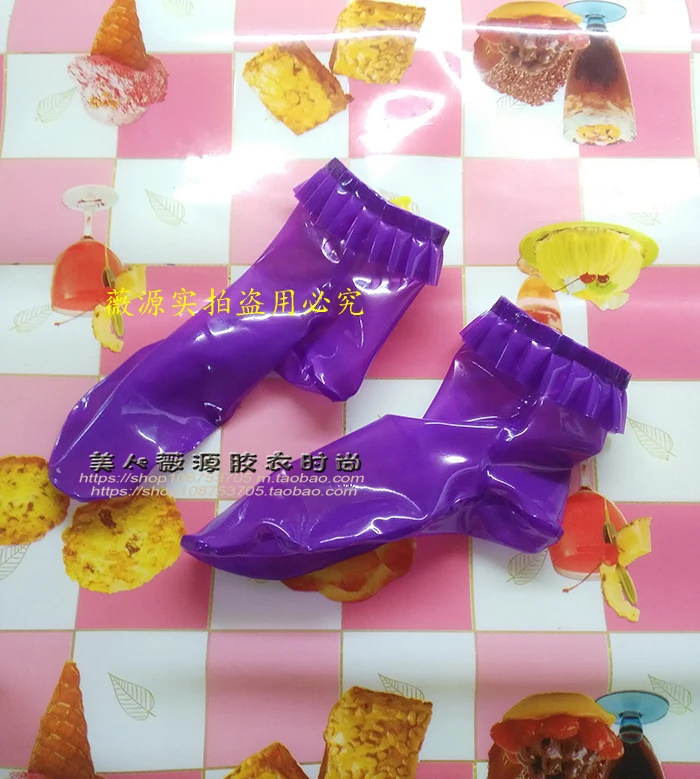 Сексуальные унисекс резиновые прозрачные латексные носки с белым кружевом |