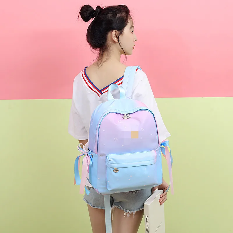 

Gradient ribbon girl bag cloth high school students transition color shoulder girls leisure backpack
