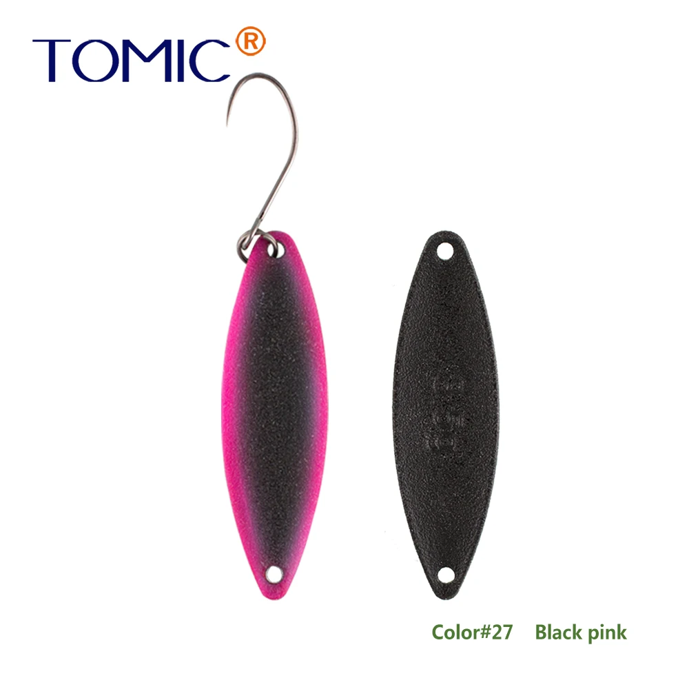 Tomic 1 шт. 1,6 г 2,7 г 3,5 г микро узкие латунные металлические ложки УФ сверкающие цвета окунь форель области один крючок рыболовные приманки Pesca - Цвет: black pink