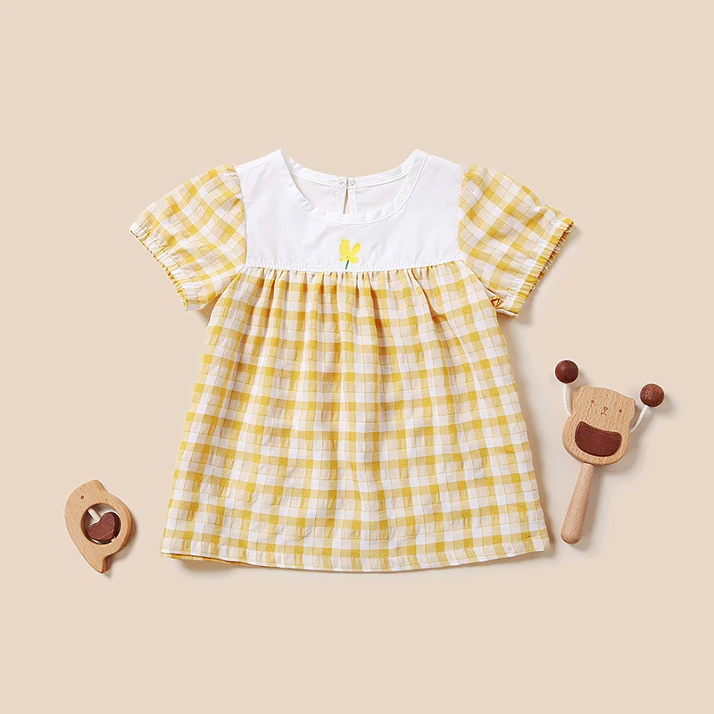 Детское платье Новинка лета 2021 Модное детское для девочек хлопковое клетчатое