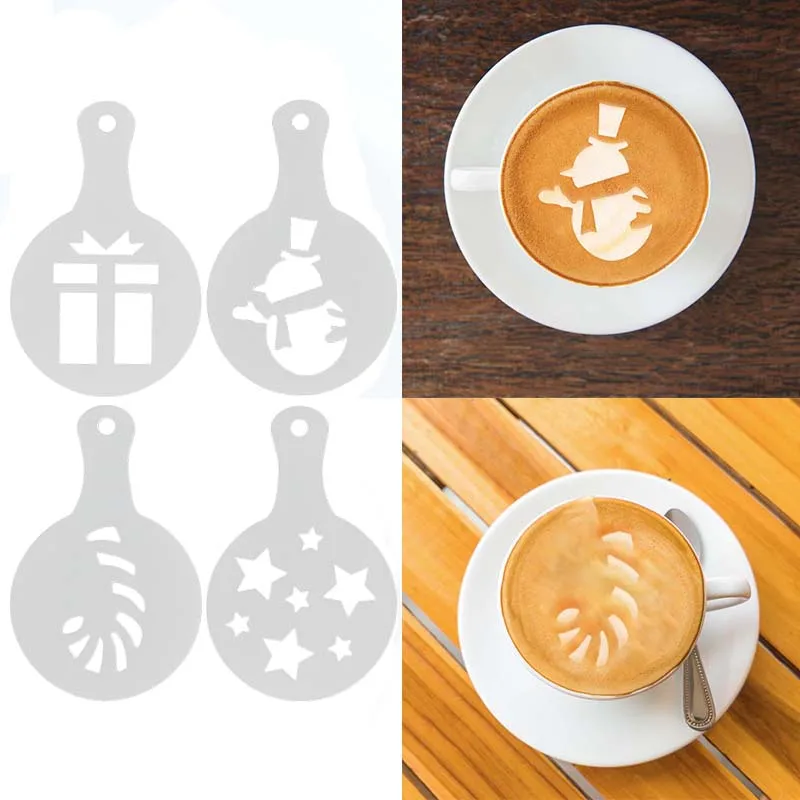 

8Pcs/Set Fashion Creative Coffee Stencils Template Fancy Coffee Mold DIY Decorating Cake Barista Cappuccino Duster Spray Tools