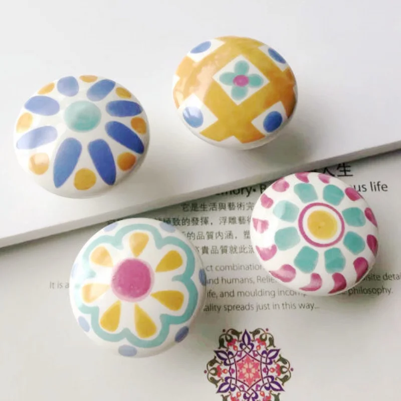 

1PC Cute Child Nordic Ceramic Single Round Knobs Wardrobe Kitchen Garden Door Handle Modern Cabinet Handle With Screw