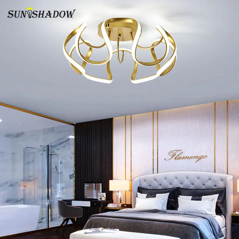 Современная светодиодная люстра в золотой оправе для дома гостиной столовой