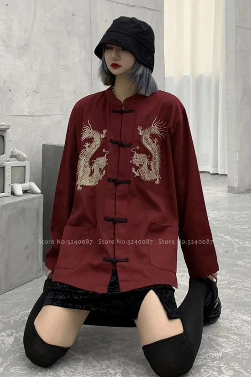 Мужские и женские пары китайский дракон Тан костюм кунг фу кардиган японский