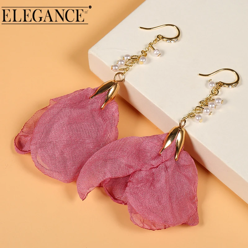 Elegance11 Women Long Flower Earrings Silk Pendant Pearl Tassel Jewelry Colorful Open Accessories Gifts for Girls | Украшения и