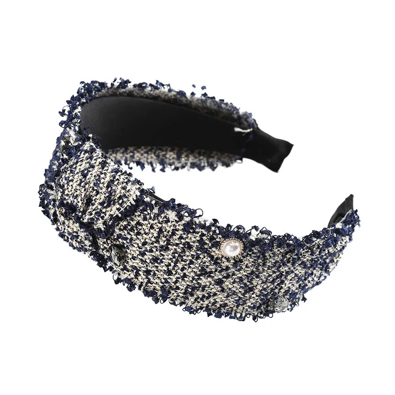 Navy Blue AWAYTR лента для волос с кружевом и жемчугом для женщин, повязка на голову с кисточками, тюрбан, Модный женский обруч для волос, аксессуары для волос для девочек, женский головной Убор - Цвет: Navy Blue