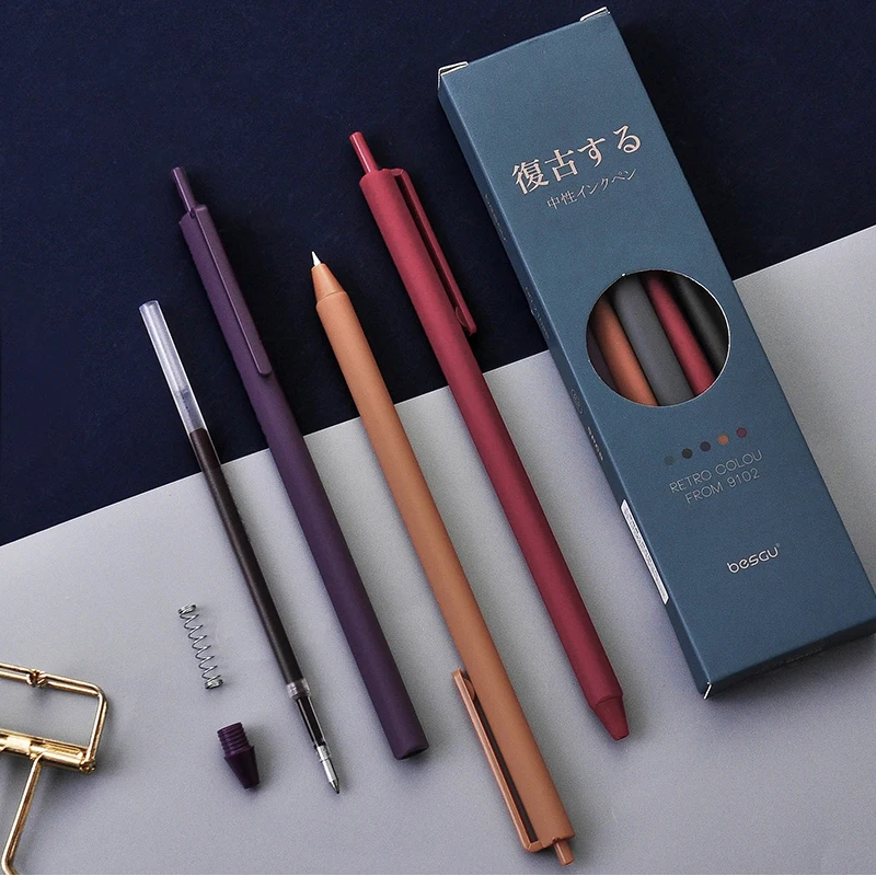 

Gel Pen 5pcs/set 0.5mm Refill 10 Colors Retro Gel Pen Triangle Design For School Office Stationery Supplies Student Gift