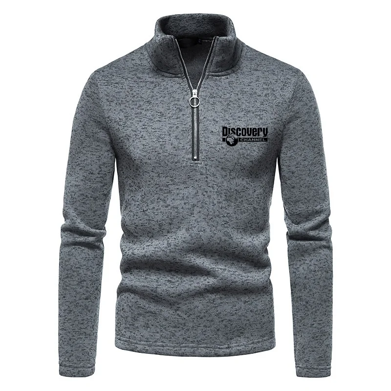 Мужской базовый свитер с воротником хомут на осень и зиму пуловер полумолнией