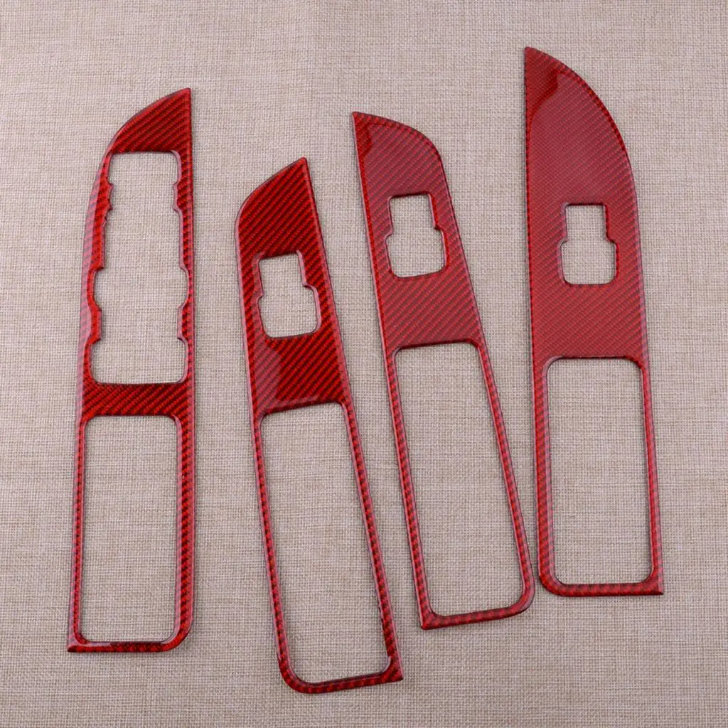 

1 комплект красный углеродного волокна автомобильный оконный переключатель Панель накладка рамы, пригодный для Ford Explorer 2013 2014 2015 2016 2017 2018 2019 ...