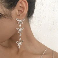 long crystal tassel butterfly dangle earrings for women silver color wedding drop earring charm shiny tassel earrings jewelry