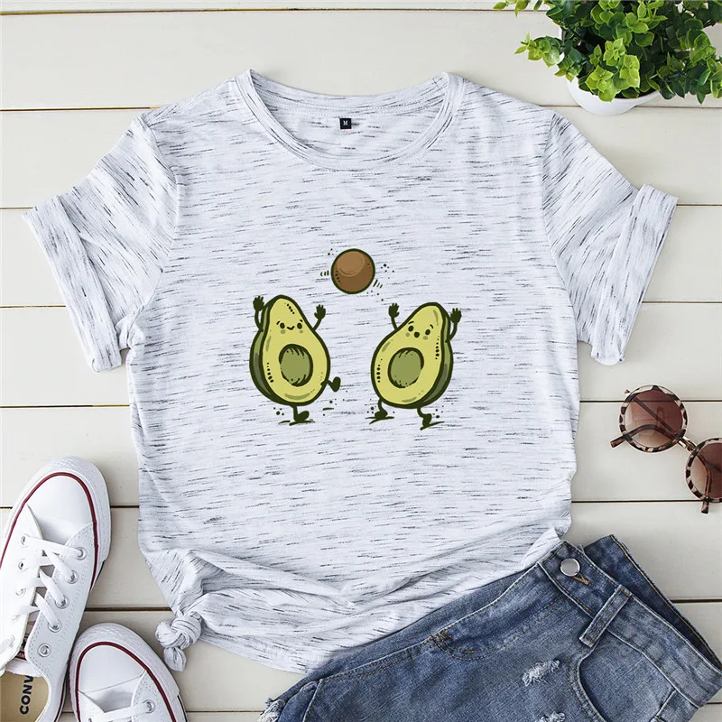 

Plus Size S-5XL T Shirt Cotton Lovely Avocado Print T-Shirt Women O Neck Short Sleeve Tees Summer Women TShirt Pink Tops