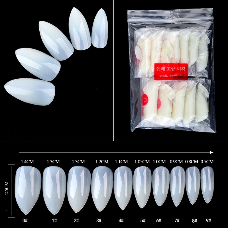 

600Pcs/set Natura Nail Tips Long Stiletto Nails Fake Full Cover Flase Nails Artificial Press on Nails for Women DIY