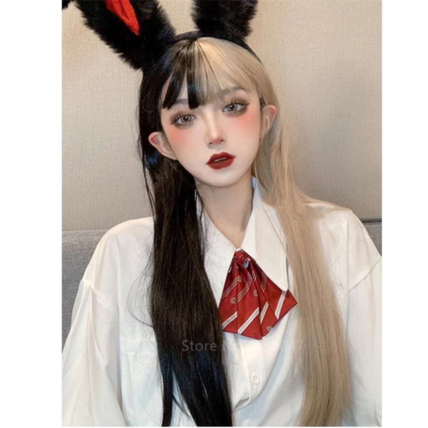 Женский парик с аниме Csoplay длинные прямые желтые и черные волнистые челки