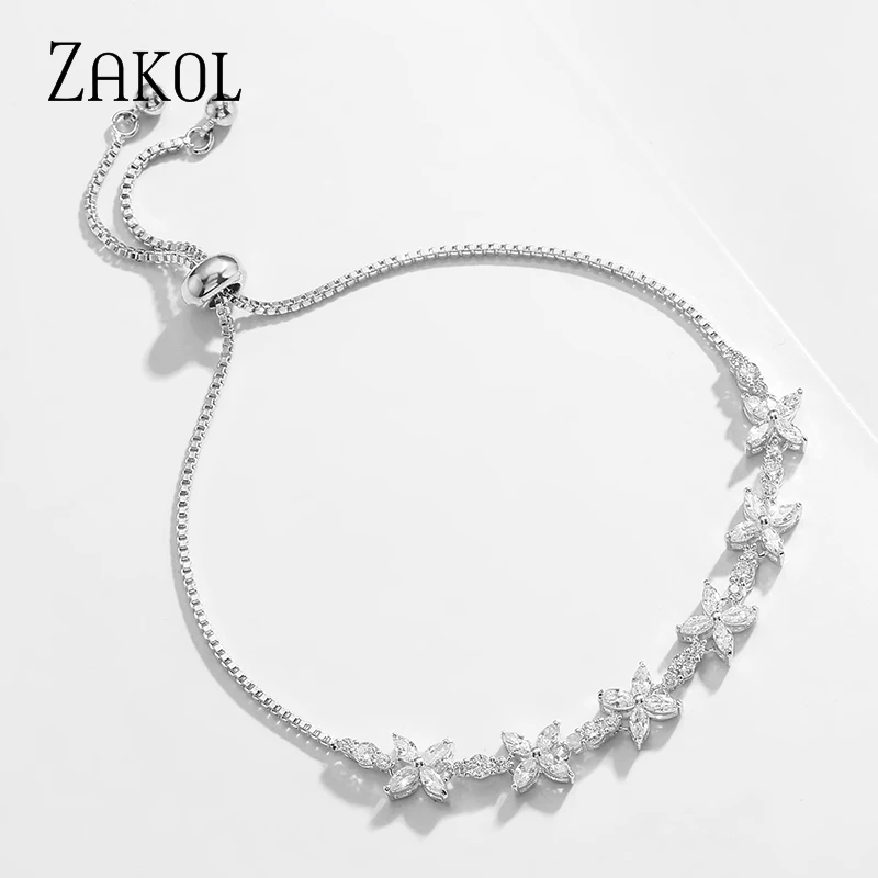 ZAKOL Модные женские свадебные вечерние праздничные подарки Cz Циркон Цветы цепи