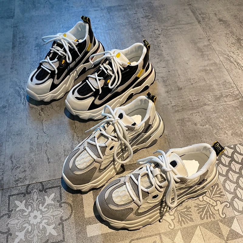 

DLEK Women Chunky Sneakers High Quality Flock Women Fashion Lace-Up Platform Shoes Spring All-match Vulcanize Shoes