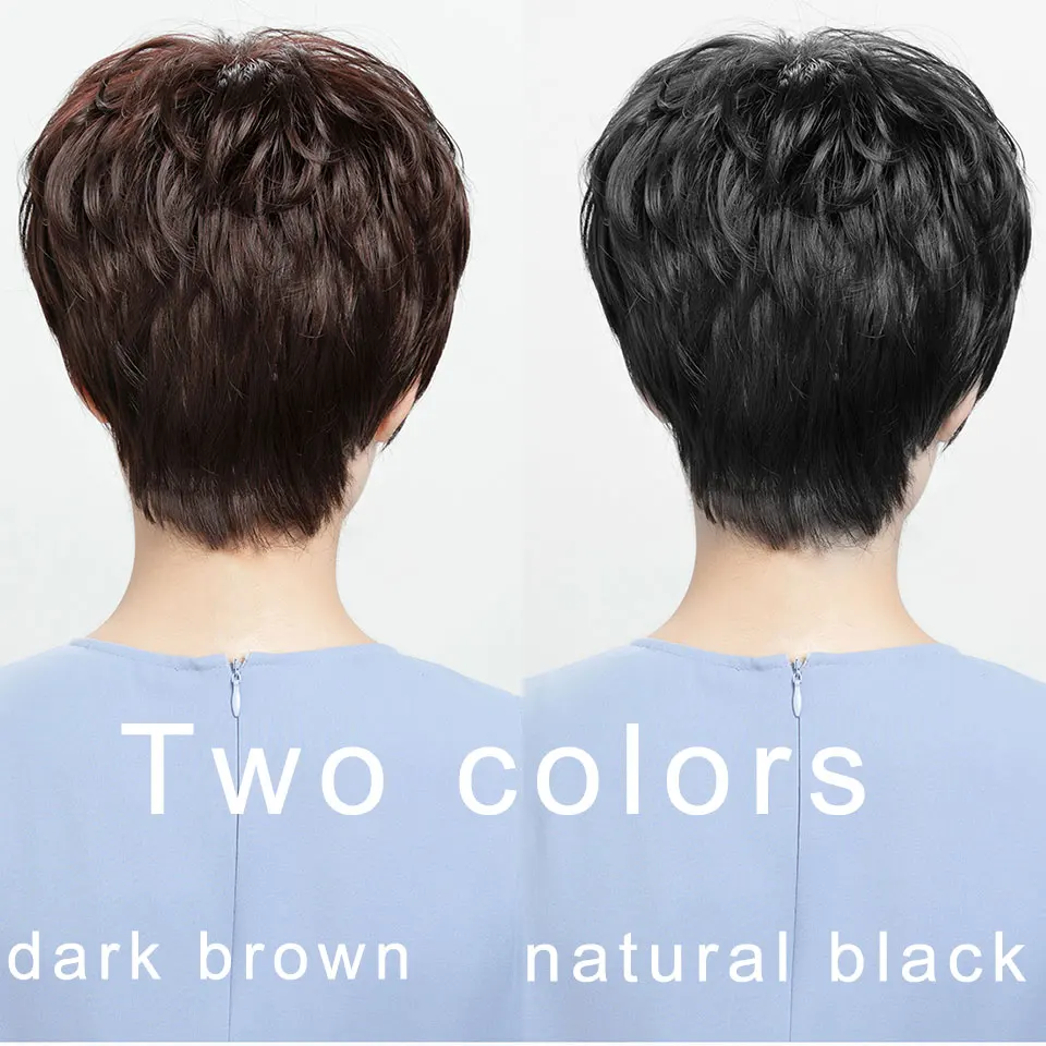 

Synthetic fiber heat-resistant mother short hair natural black wig middle-aged women loose hair shawl short curly hair