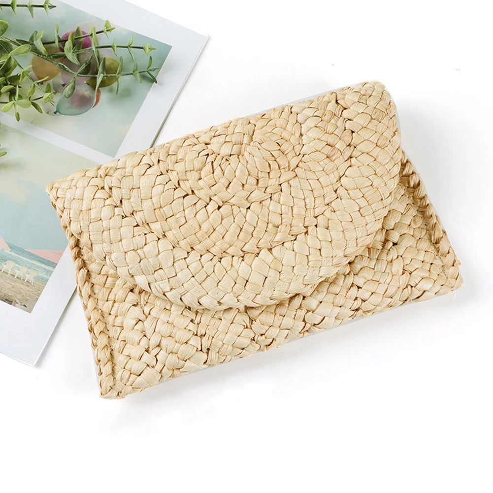 

Women Corn Skin Clutch Straw Woven Female Wallet Leisure Purse Makeup Bag Ladies Summer Beach Envelope Handbags Streetwear