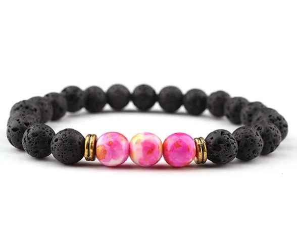 

8 мм розового цвета в стиле «панк» Многоцветный натуральный агат камень Исцеление Рейки Будда, Йога браслет эластичный регулируемый вулкан...