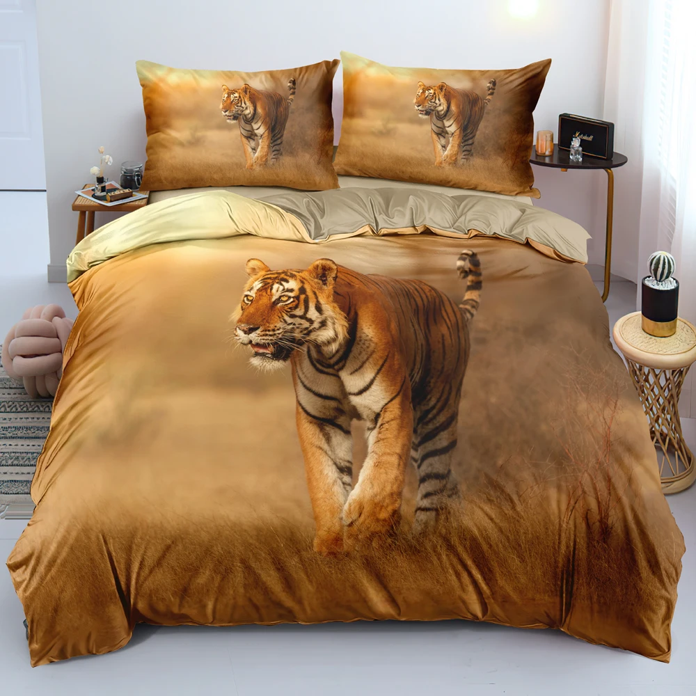 

3D Camel Quilt Cover Sets Design Tiger Comforter Covers Pillow Slips King Queen Super King Twin Size 140*200cm Animal Bedclothes