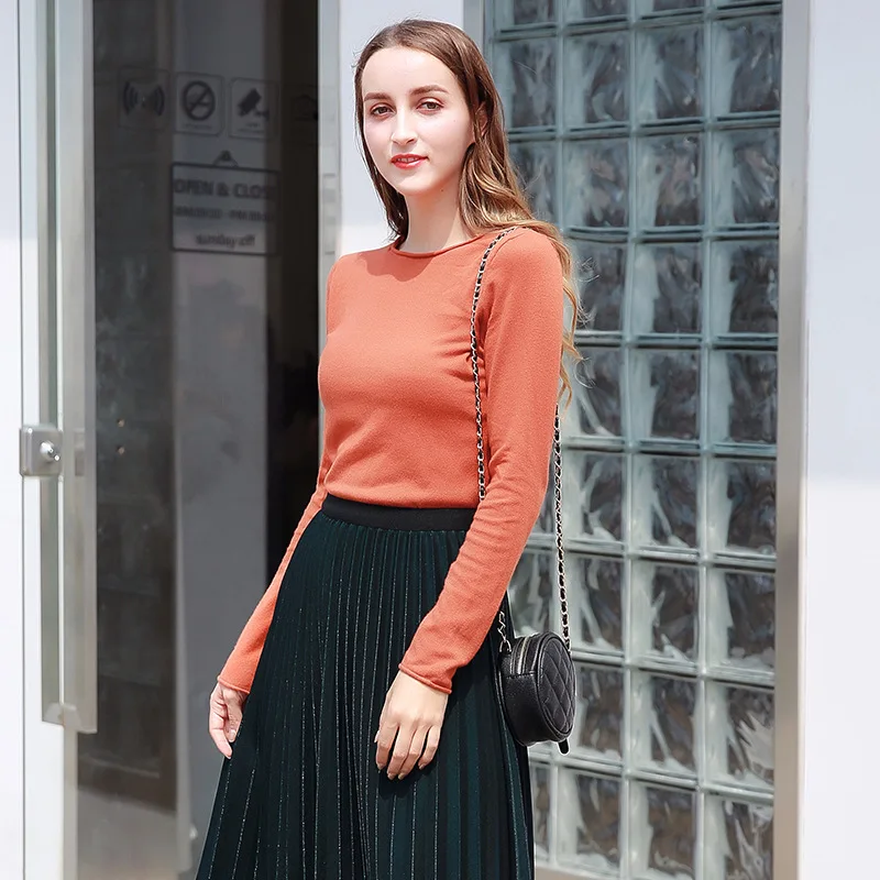 Женский свитер с круглым вырезом Облегающий мягкий Однотонный в Корейском стиле