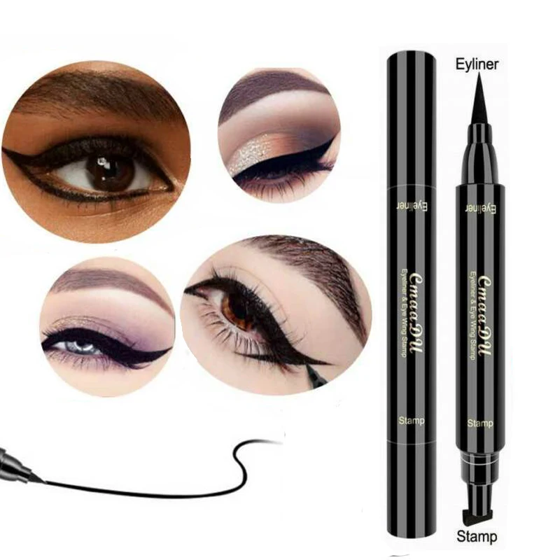 Подводка для глаз трендовая с крылышками водонепроницаемая фотокарандаш черный