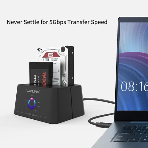 Wavlink Высокоскоростной USB 3,0 для SATA Dual Bay внешний жесткий диск Док-станция 5 Гбит/с для 2,5/3,5 "SSD HDD Быстрый автономный клон