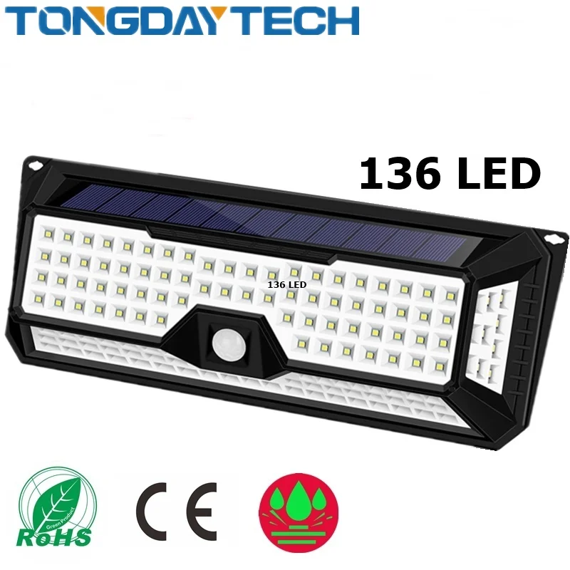TONGDAYTECH 136 светодиодный датчик движения PIR на солнечной батарее водонепроницаемый