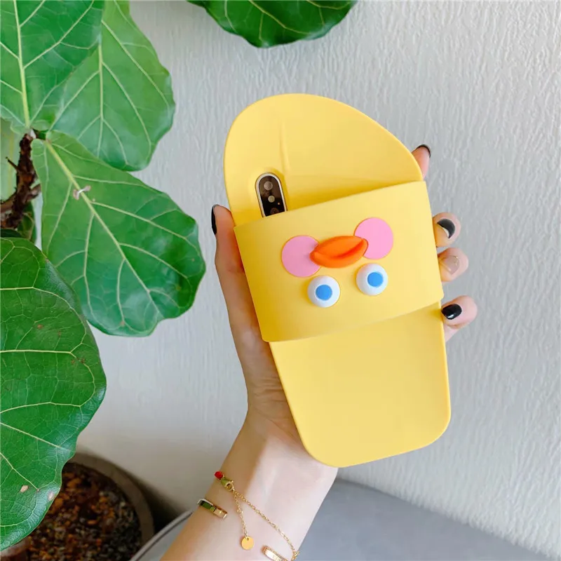 3D Leuke/домашние тапочки с рисунком из мультфильма Brother Gele Eend, Telefoon Gevallen Voor Iphone6 6s 7 8 Plus X XR XS MAX, SiliconenCover - Цвет: Цвет: желтый