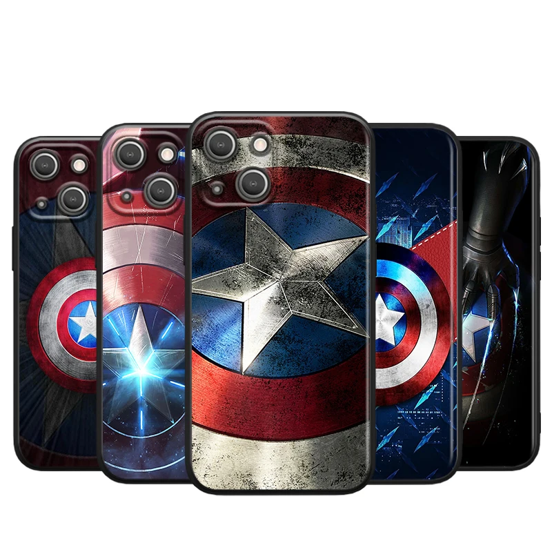 

Shield captain america marvel for Apple iPhone 13 12 11 Pro Max Mini XS Max X XR 6S 6 7 8 Plus 5S SE2020 Soft Black Phone Case