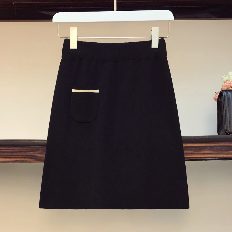 Плюс размер Осень зима элегантный вязаный свитер укороченный топ и мини юбка