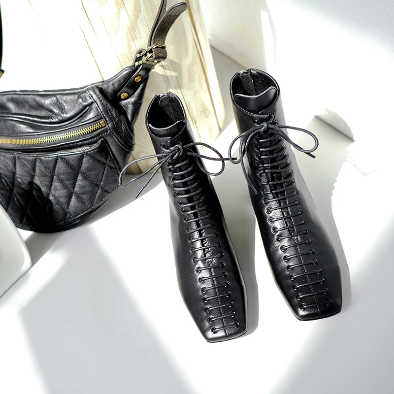 INS/Лидер продаж женские ботильоны из натуральной кожи в байкерском стиле 22-24 5 см