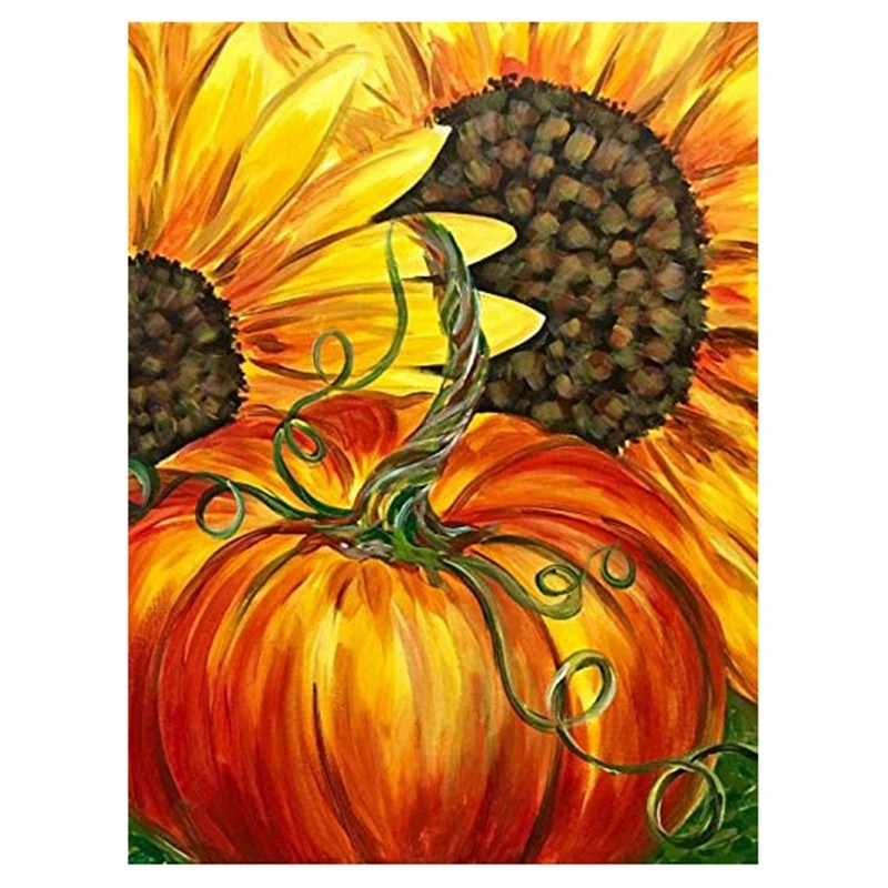 

Алмазная живопись LBER, полный круглый набор алмазов, картина, искусство, творчество, украшение для двери дома (тыквы и Подсолнухи)