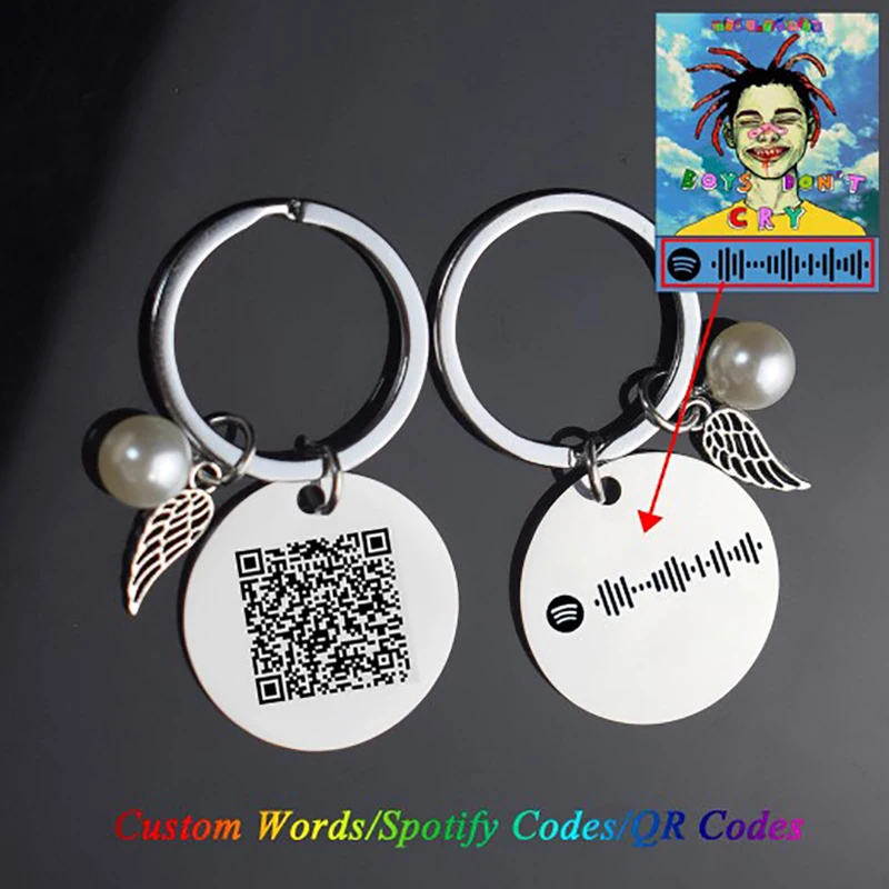 

Custom Spotify Code Keychain Engraved Letters QR Code Key Chain Keyring Customize Personalized Keychains Stainless Steel Jewelry