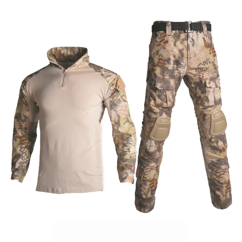 

Tactical Hunting Suits Frog Set Army Military Uniform Outdoor Camouflage Clothes Woodland Cambat Shirt + Pants + Knee Elbow Pads