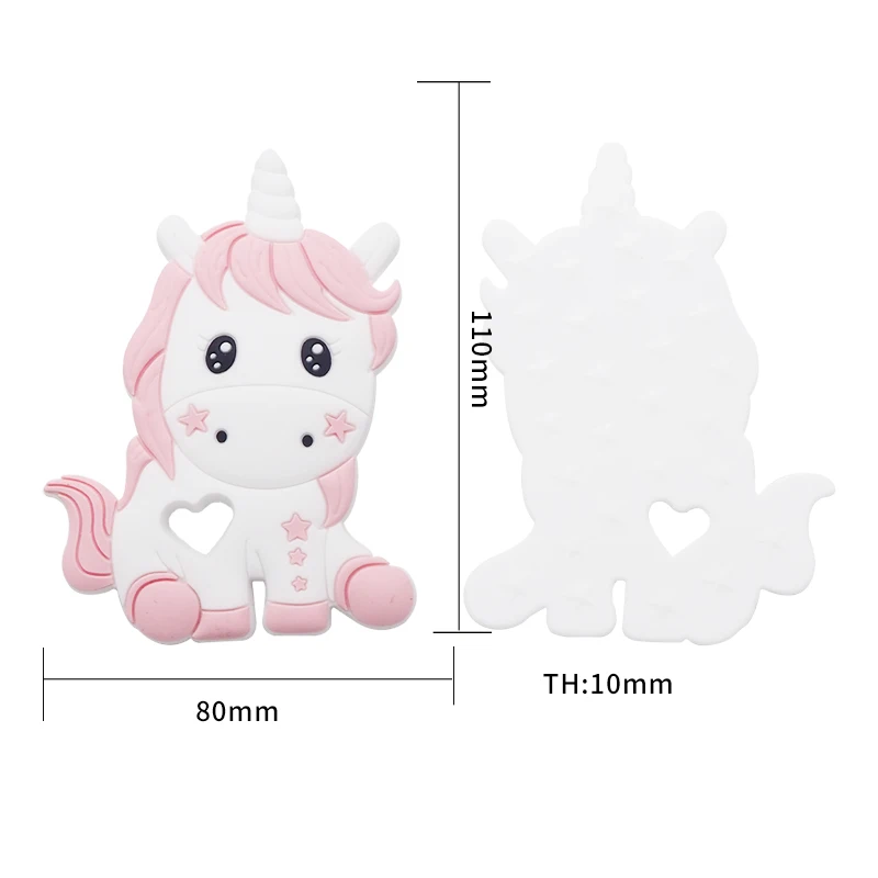 Chenkai 10PCS Silicone Unicorn Teether Baby Cute Animal Teether For DIY Baby Nursing Chewing Teether Chain Pendant Necklace Toy