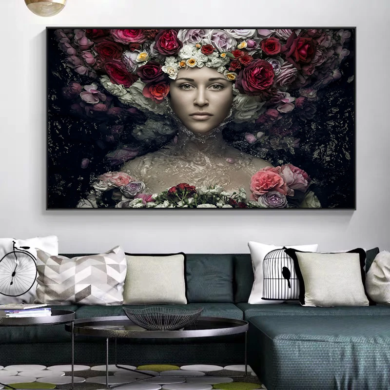 Абстрактная женщина носящая цветы фотообои искусство картины для гостиной Декор