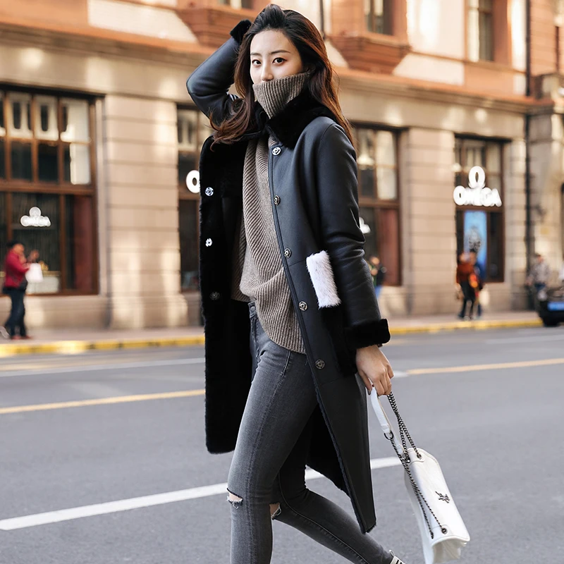 Женское зимнее пальто из натурального меха норки с воротником овчины женское