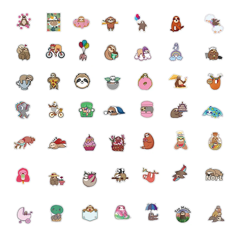

100PCS Cute Sloth Animal Stickers Skateboard Guitar Motorcycle Luggage Waterproof Decal Classic Toy Joke Sticker For Kid Gift