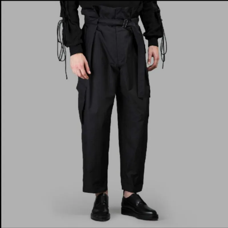 27-44 Men Pants Fashion Loose High Waist Belt Straight Trousers Gd Hairstylist Tide Pants Plus Size Singer Costumes 2021 New