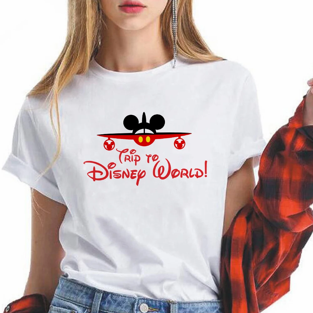 

Fly To Disney World T Shirts Women Novelty 2021 Summer Fashion Young Casual Anime Things Mickey Mouse Matching Urban Ropa Mujer