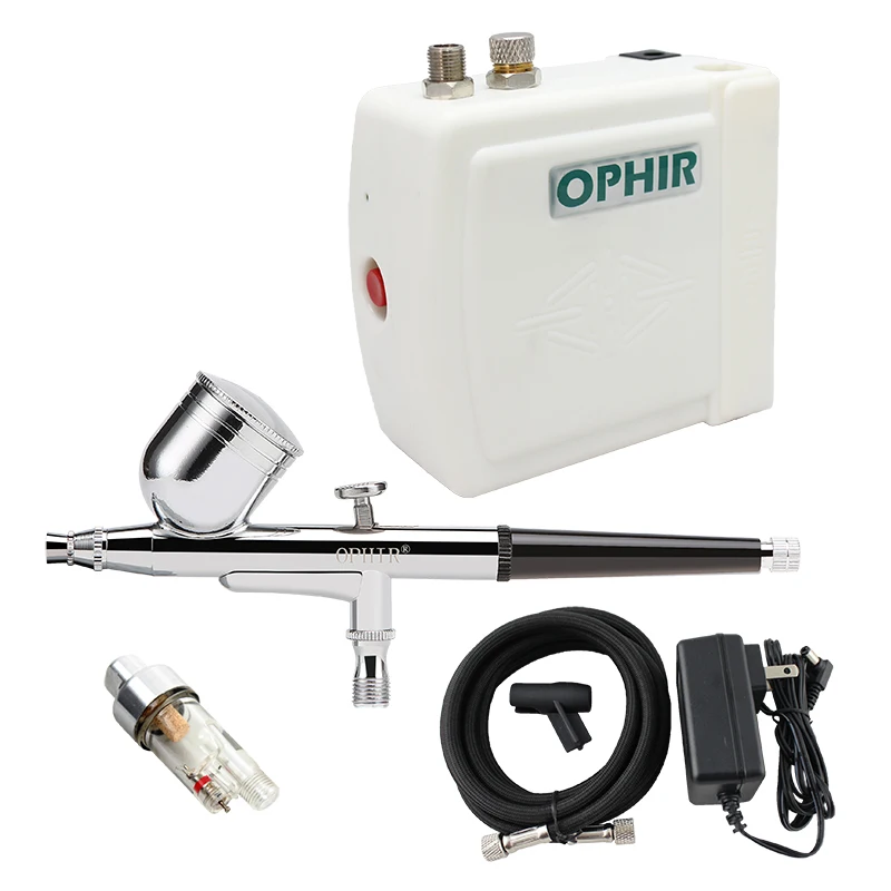 OPHIR Dual-Action Airbrush Kit with Mini Air Compressor for Nail Art Tools Temporary Tattoo Makeup Pro Airbrush Body Paint Set