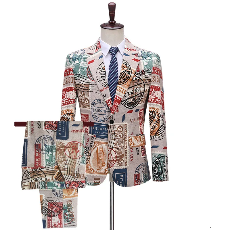 jacket and pants PYJTRL, Мужской винтажный комплект из двух предметов, костюмы, бумажный штамп с принтом, для ночных клубов, певцов, выпускных, вечерние, смокинг, последние модели пальто и штанов - Цвет: jacket and pants
