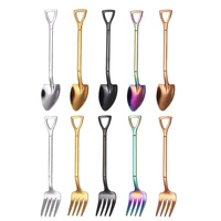 10pcs creative shovel fork spoon 304 stainless steel fork ice cream dessert coffee spoon fruit fork teaspoon stirring spoon