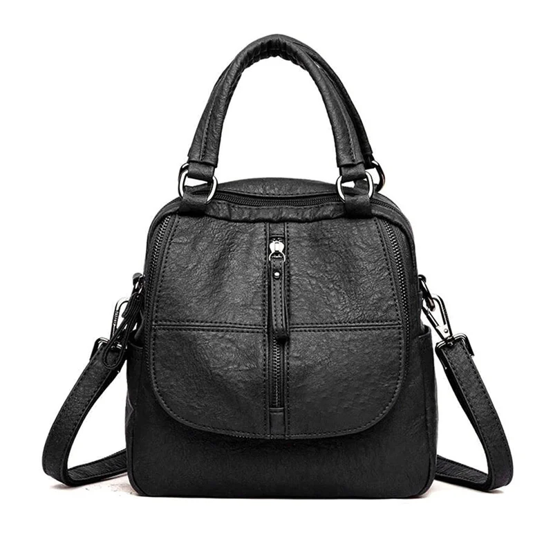 Женский рюкзак из искусственной кожи, многофункциональный рюкзак mochila, женская сумка через плечо на молнии для путешествий, сумка для путешествий O66 - Цвет: Черный