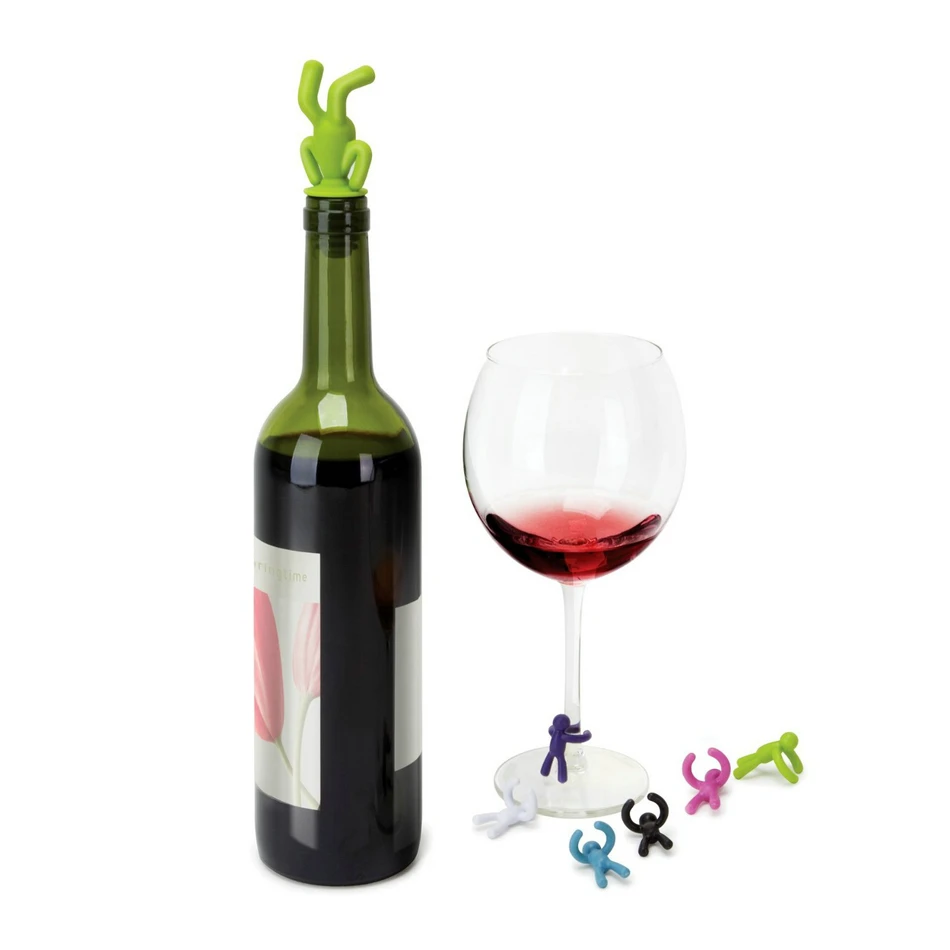 

Food Grade Silicone Cap Wine Bottle Stopper Family Bar Preservation Tools With Goblet Glass Marker